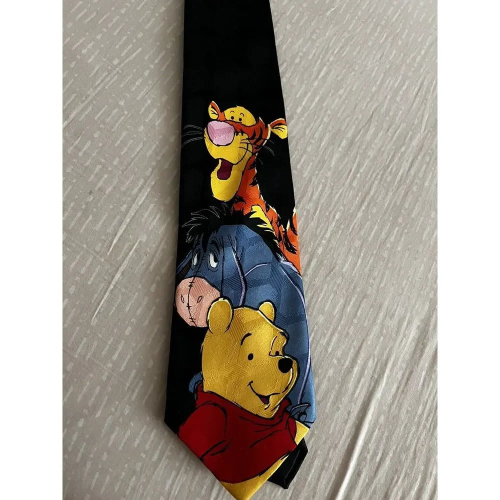 DISNEY WINNIE The POOH Neck Tie EEYORE TIGGER‎ on BLACK Necktie Blue Orange